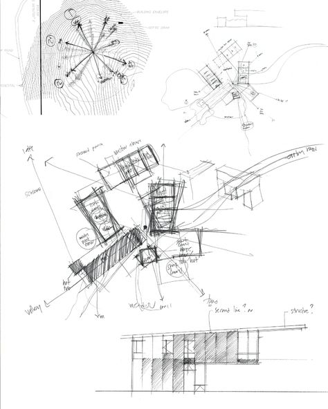 ​How Architecture Is Born: 8 Pencil Sketches by Tom Kundig and the Buildings They Inspired - Architizer Journal Isometric Sketch, Architecture Journal, Conceptual Sketches, Plans Architecture, Model Sketch, Architecture Concept Diagram, Architecture Sketchbook, Architecture Design Sketch, Concept Diagram