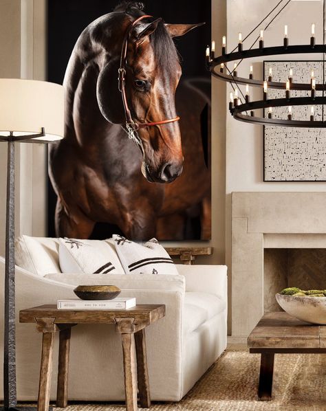 Interior Stair Railing, Horse Canvas Painting, Horses Wall Decor, Bay Horse, Casa Country, Ranch Decor, Equestrian Decor, Small Apartment Living Room, Most Beautiful Horses