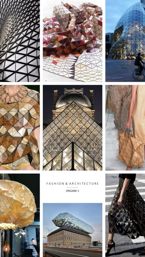 Fashion Inspired By Gothic Architecture, Architecture Inspiration Fashion, Origami Fashion Design, Architectural Fashion Inspiration, Origami Mood Board, Mode Board Fashion Design, Fashion And Architecture Moodboard, Fashion Architecture Inspiration, Styling Moodboard Fashion