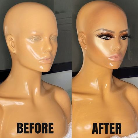 Makeup On Mannequin Head, Mannequin Makeover, Mannequin Makeup, Cosmetology School, Mannequin Head, Mannequin Heads, Beauty School, Cosmetology, Makeup Artist