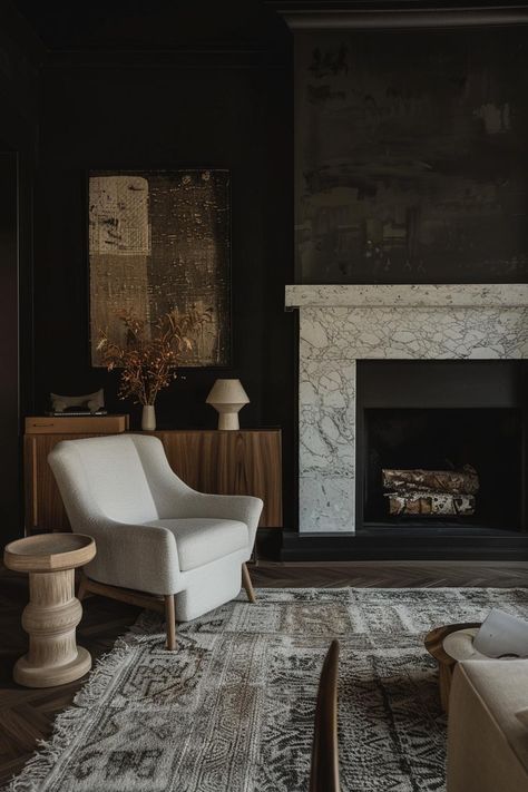 37 Dramatic Dark and Moody Living Room Ideas to Try Moody Lounge, Dark And Moody Living Room, Moody Living Room Ideas, Painted Mantle, Moody Interior Design, Moody Living Room, Dark Living Rooms, Living Room Themes, Modern Gothic