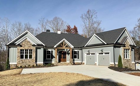 Bungalow, Cottage, Craftsman House Plan 52003 with 3 Beds, 4 Baths, 2 Car Garage Elevation Timothy Green, Angled Garage, Plan Garage, Craftsman Ranch, Bungalow Style House, Bungalow Style House Plans, Craftsman Style House, Garage House Plans, Lake House Plans