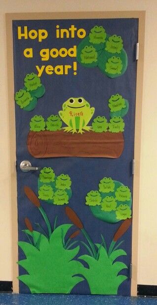 Frog classroom door New School Year Door Ideas, Frog Classroom Door, Back To School Door Ideas For Daycare, Frog Bulletin Boards, Frog Classroom, Teacher Goals, Classroom Door Displays, Green Frogs, Class Door