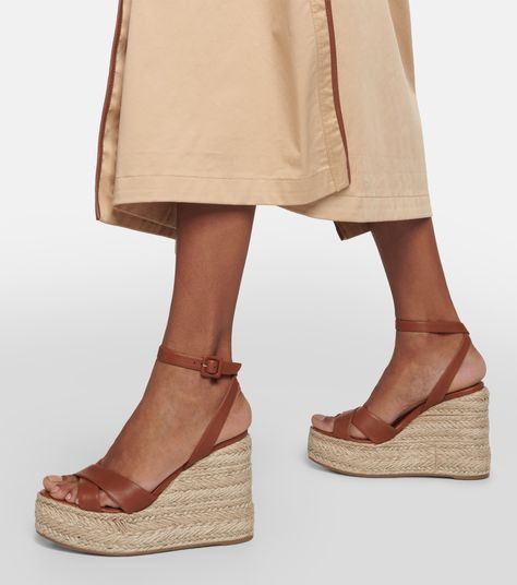 Mariza Zeppa Leather Espadrille Sandals in Brown - Christian Louboutin | Mytheresa Brown Espadrilles, Louboutin Online, Espadrilles Style, Christian Louboutin Women, Leather Espadrilles, Black Wedge Sandals, Leather Wedge Sandals, Espadrille Sandals, Blue Sandals