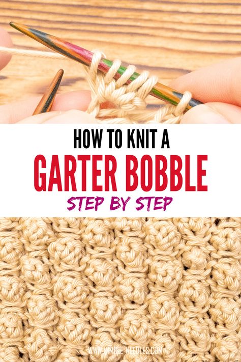 A step by step tutorial on how to knit the 5 stitch garter bobble for beginners. Everything you need to know about this beautiful knitting stitch pattern. Bobble Knit Stitch, Bobble Knitting Pattern, Knit Bobble Stitch, Knitting Easy, Knitting Pattern Easy, Knitting Gifts, Stitch Blanket, Knitting Stitches Tutorial, Dishcloth Knitting Patterns