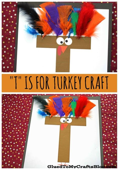 #gluedtomycrafts “T” is for Turkey – Free Printable Template - Kid Craft Idea For Thanksgiving Thankgiving Preschool Projects, Letter T Turkey Craft, Preschool T Crafts, T Is For Preschool Craft, November Craft Preschool, Educational Thanksgiving Activities, Turkey Art Projects For Toddlers, T For Turkey Craft, Letter F Fall Crafts For Preschoolers