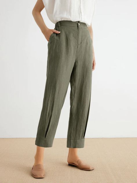 Green Linen Pants, High Waisted Cropped Pants, Casual Linen Pants, Cropped Linen Pants, Linen Crops, Linen Pants Women, Cropped Style, Aaliyah, Pants Color