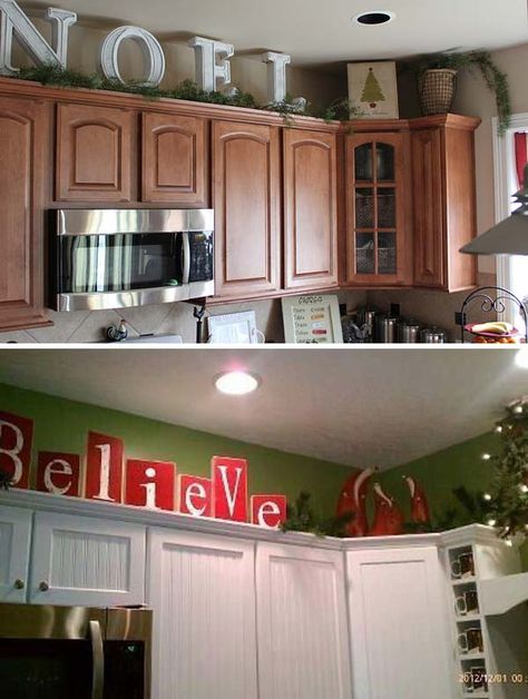 Fall Decor Above Kitchen Cabinets, Over Cabinet Decor, Ideas For Above Kitchen Cabinets, Decor Above Kitchen Cabinets, Above Cabinet Decor, Kitchen Cabinet Plans, Top Of Kitchen Cabinets, Top Kitchen Cabinets, Decorating Above Kitchen Cabinets