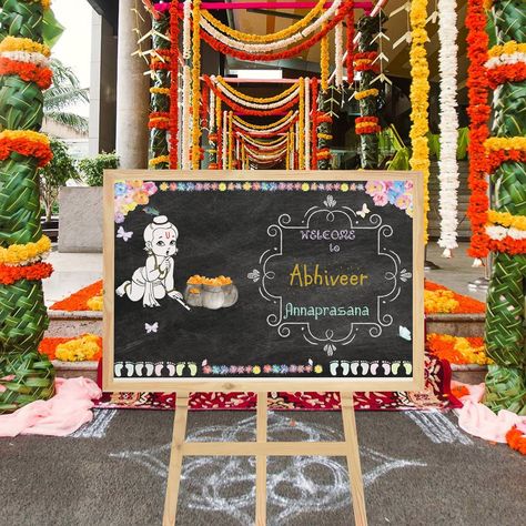 Annaprashan Decoration Ideas At Home, Annaprashan Decoration Ideas, Annaprashan Decoration, Baby Annaprasana Ideas, Weaning Ceremony, Indian Baby Shower Decorations, Indian Baby Showers, Cradle Ceremony, House Warming Ceremony