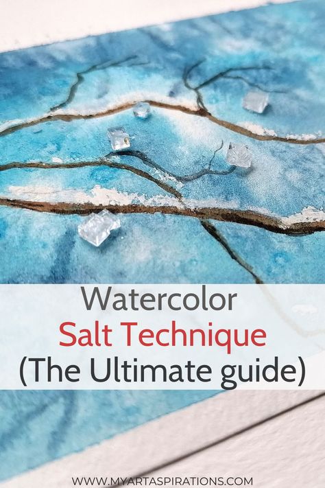 Watercolor salt technique guide Salt Watercolor Snowflake, Watercolour Salt Technique, Watercolour Texture Techniques, Watercolor Wash Technique, Salt And Watercolor Painting, Winter Watercolor Tutorials, Watercolor With Salt, Watercolor And Salt, Watercolor Salt