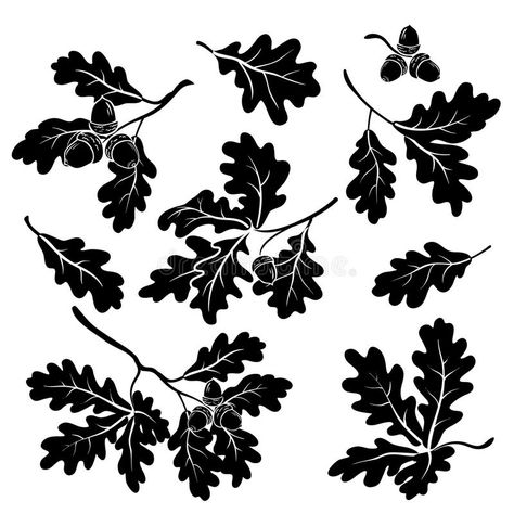 Oak Tree Silhouette Tattoo, Oak Leaf Tattoos, Oak Tree Silhouette, Tree Silhouette Tattoo, Oak Leaves And Acorns, Silhouette Tattoos, Leaf Silhouette, 타이포그래피 포스터 디자인, Leaves Vector