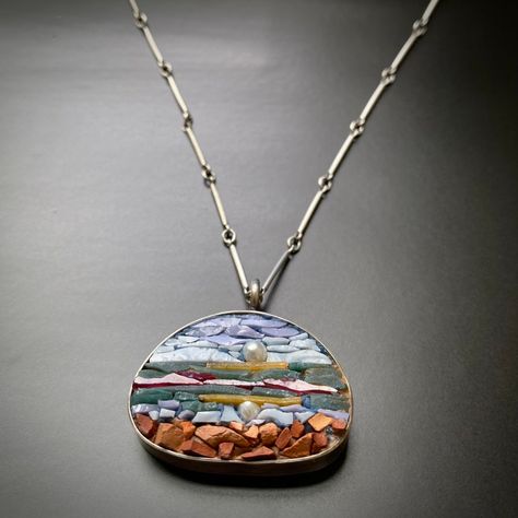 Mosaic Jewelry Diy, Mosaic Pendants, Rock Pendant, Micro Mosaic Jewelry, Mosaic Jewelry, Magic Forest, Rock Jewelry, Clay Craft, Resin Jewellery