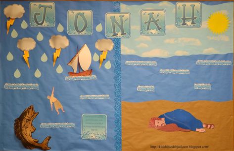 Old Testament Bulletin Boards Part 2 Jonah Bulletin Board, Fish Bulletin Boards, Bulletin Board Printables, Ocean Bulletin Board, Bible Bulletin Boards, Bible People, Church Bulletins, Old Testament Bible, Sabbath School