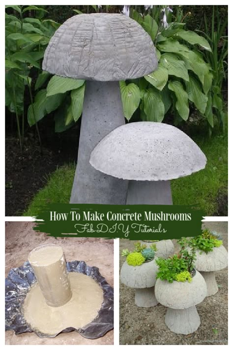 How To Make Concrete Mushrooms - DIY Tutorials - DIY Tutorials Concrete Mushrooms, Mushrooms Diy, Concrete Diy Garden, Concrete Garden Ornaments, Diy Concrete Planters, Garden Mushrooms, Concrete Diy Projects, Tutorials Diy, Garden Crafts Diy