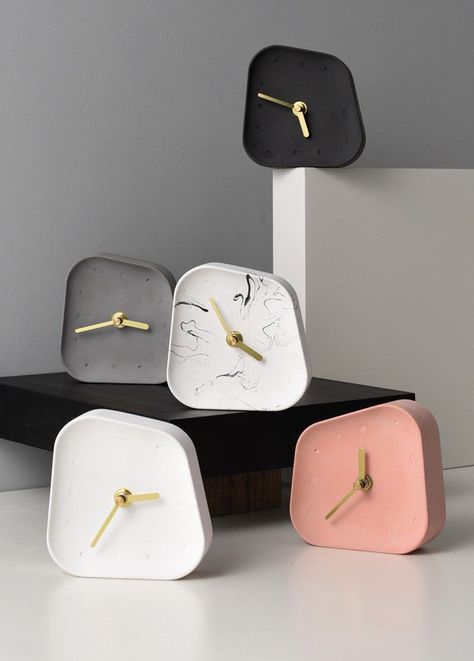 This Abstract Square Cement Clock is perfect for tracking your time while you are busy. art hoe aesthetic. art hoe room decor. art hoe room inspo #toa #toashop #aestheticclock #clocks #arthoeaesthetic Small Desk Clock, Cement Table, Nordic Table, Desktop Clock, Desk Clocks, Geometry Shape, Table Clocks, Contemporary Style Homes, Nordic Home