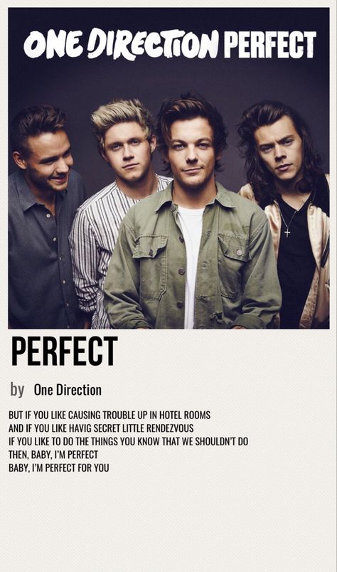 minimal poster of the song perfect by one direction Polaroid Camera Pictures, Home One Direction, Maya Henry, One Direction Albums, 1d Songs, One Direction Songs, Harry Styles Poster, Vintage Music Posters, Music Poster Design