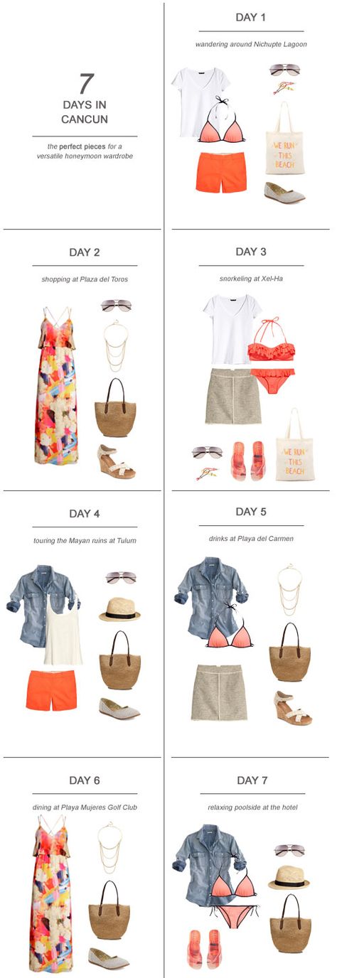 7 Days in Cancun : The Perfect Pieces for a Versatile Honeymoon Wardrobe Map Scrapbook, Himachal Travel, Scrapbook Binder, Travel Outfit Mexico, Packing Organization, Honeymoon Wardrobe, Friends Captions, Organization Travel, Cancun Outfits