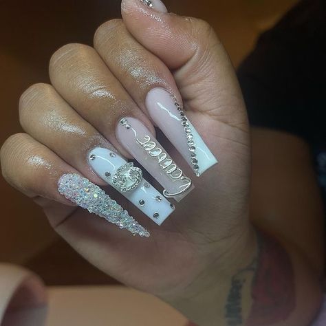 90 Best Birthday Nails for Every Sign to help you celebrate in style - Hike n Dip Cute Birthday Nails For Cancers, Birthday Nails Press On, White Nails With Pixie Crystals, Nail Ideas For Cancers, Zodiac Birthday Nails Acrylic, Virgo Birthday Nails Designs, 19 Bday Nails, Birthday Nails Zodiac Sign, Nails For 19th Birthday