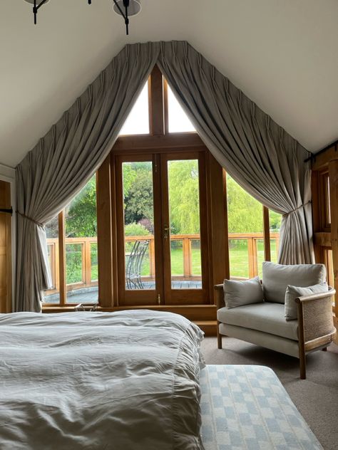 Here at Honeysuckle Interiors we have had our fair share of tricky windows to dress recently.Especially #apexwindows.  Our beautiful handmade #apexcurtains are tailored to perfectly fit the angles and dimensions of your feature window.  If you’re looking for a practical #apexwindowdressing  solution contact us at designteam@honeysuckle interiors.co.uk Apex Window Curtains, Gable End Windows, Apex Windows, Apex Window, Gable Window, Shaped Windows, A Frame, Window Curtains, News Design