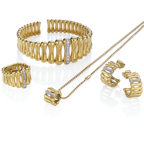 Chimento Bamboo Over Collection. 01 1A05894B12  Yellow gold ring with diamonds 02 1B05894B12  Yellow gold bracelet with diamonds 03 1G05894B12  Yellow gold necklace with diamonds 04 1O05894B12  Yellow gold earring with diamonds Ring Sketch, Vicenza Italy, Minimal Jewellery, Golden Rings, Diamond Jewelry Earrings, European Market, Jewellery Design Sketches, Jewelry Editorial, Sweet Jewelry