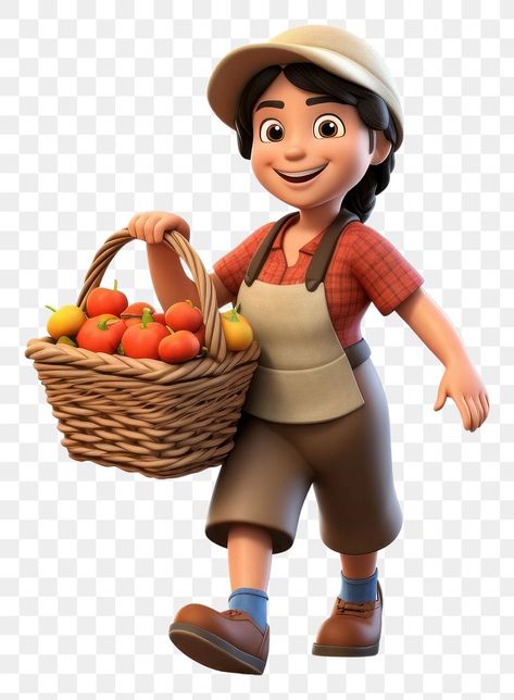 Farmer Cartoon Character, Farmer Character, Mexican Cartoon, Farmer Woman, Farmer Baby, Cartoon Mom, Vegetable Cartoon, Fruit Picking, Food Png