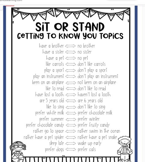 Ice Breaker Questions Middle School, Get To Know Me School Activities, Question Of The Day Elementary School, First Grade Getting To Know You Games, Get To Know Activities, Fun Back To School Activities First Week, Team Building Games For Elementary Students, Teacher Get To Know Me Activity, Activities For First Day Of School Ideas