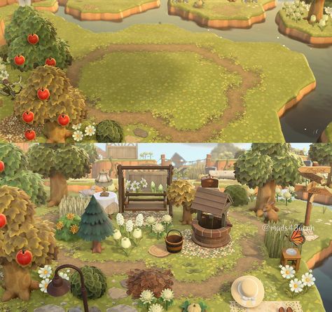 Garden Design Animal Crossing, Acnh Small Area Ideas, Acnh Island Ideas, Design Animal Crossing, Cottagecore Animal Crossing, Acnh Inspiration, Acnh Cottagecore, Animal Crossing 3ds, Animals Crossing