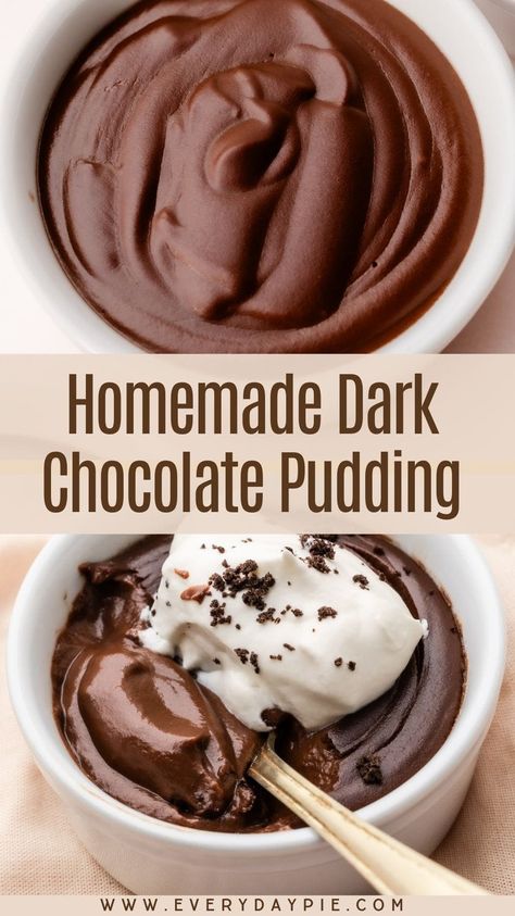 This silky smooth Dark Chocolate Pudding is a quick and irresistible dessert, taking just 15 minutes to make with common kitchen ingredients. Crock Pot Pudding, Homemade Pudding Chocolate, Dark Chocolate Sweets, Homemade Vanilla Pudding Easy, Chocolate Pudding Recipe Easy, Best Chocolate Pudding Recipe, Scrambled Egg Chocolate Pudding, Chocolate Pudding Cups Ideas, Last Minute Dessert Ideas