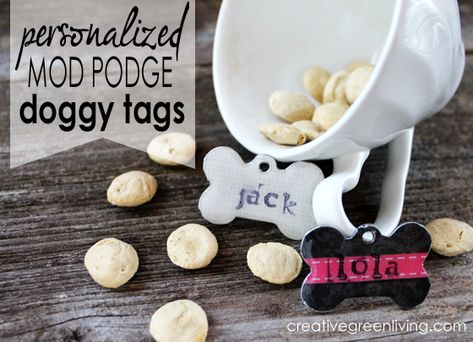 10 Crafts To Make With Mod Podge - Clumsy Crafter Dog Budget, Dog Tags Diy, Diy Mod Podge, Pet Diy, Doggy Treats, Mod Podge Crafts, Pet Tags Personalized, Tags Diy, Personalized Dog Tags