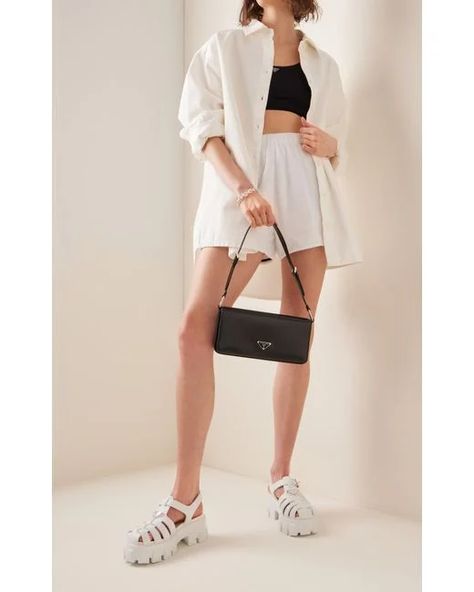 Prada Monolith Rubber Fisherman Sandals in White | Lyst Prada Cage Sandals Outfit, Prada Foam Rubber Sandals Outfit, Chunky Fisherman Sandals Outfit, Prada Monolith Sandals Outfit, Prada Fisherman Sandals Outfit, Cage Sandals Outfit, White Fisherman Sandals Outfit, Prada Sandals Outfit, White Chunky Sandals Outfit