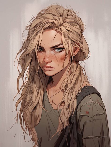 Modern Monster Hunter Character Design, Long Blonde Hair Drawing, Female Explorer Character, Women Faces Drawing, Blonde Character Design Female, Blonde Hair Female Character Art, Character Art Female Blonde, Full Body Character Poses, Blonde Hair Reference