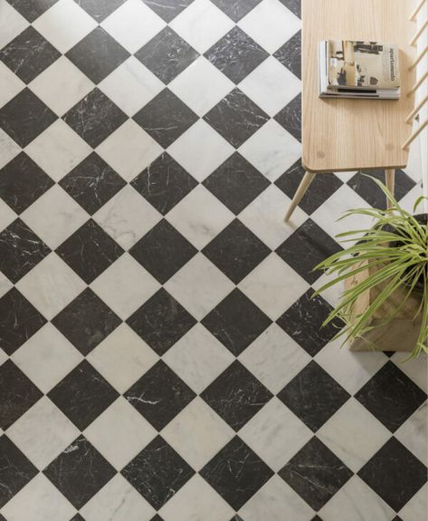 Black & White Tiles | Wall & Floor Tiles | Mandarin Stone Bathroom Tile Ideas Green, Black Tile Bathroom Floor, Black Tile Bathrooms, Honed Marble Tiles, Mandarin Stone, Tiled Hallway, Checkerboard Floor, White Marble Tiles, White Tile Floor