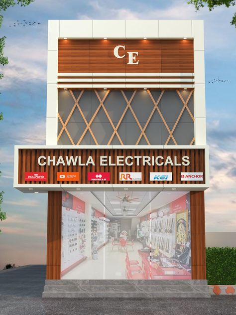 Acp Board Design, Shop Elevation, Shop Board Design, Commercial Elevation, Bord Design, Shop Board, Electrical Shop, Commercial Design Exterior, Shop Facade