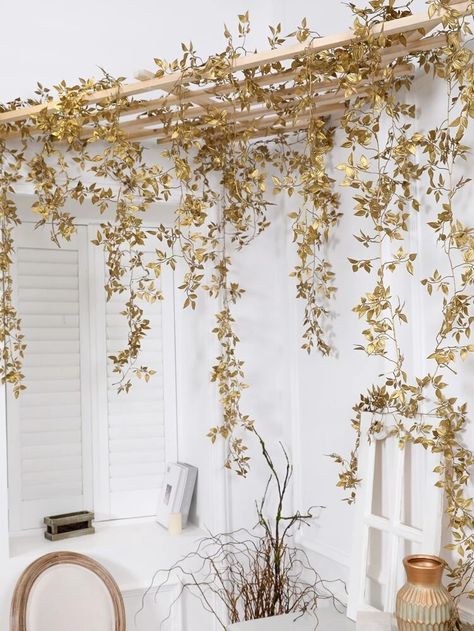 Gold Leaf Wedding Decor, Diy Vines Decoration, Vine Decoration, Backyard Reception, Home Balcony, Gold Mandala, Artificial Peonies, Artificial Leaf, Peonies Bouquet