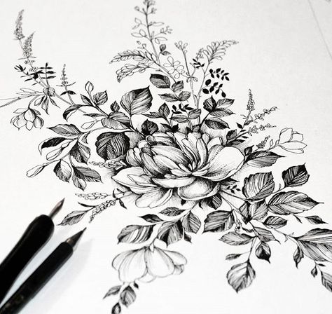 #artmagazine #artwork #artgalery #worldofartists #art_spotlight #sketch_daily… Greenery Tattoo, Diana Severinenko, Kunst Tattoos, Awesome Tattoo, Flowers Drawing, Flower Drawing Design, Geniale Tattoos, Sketch Daily, Lotus Tattoo