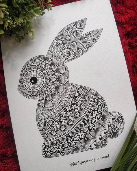 Bunny Mandala, Rabbit Mandala, Mandala Work, Aha Band, Mandala Paintings, Small Mandala, Animal Mandala, Mandala Sketch, Doodle Art Letters