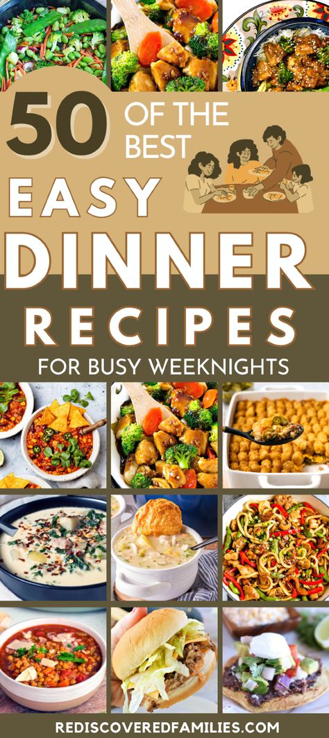 Quick and easy dinner recipes for families with kids are a lifesaver for busy nights. We've got 50 recipes for simple weeknight dinners and quick dinner ideas. Explore cheap, healthy dinner recipes, from crockpot meals to quick and easy pasta dishes. Perfect for picky eaters. Turn to these recipes and ideas on busy days. Easy Simple Dinners For Two, Super Simple Meals Easy Dinners, Full Dinner Recipes, Easy Dinner Few Ingredients, Simple Light Meals For Dinner, Easy To Make Dinner Ideas, Easy Non Cook Meals, Easy Mid Week Meals, Dinner Ideas For 9 People