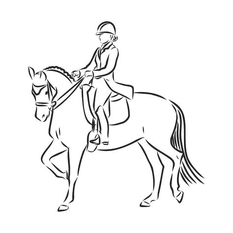 A sketch of a dressage rider on a horse ... | Premium Vector #Freepik #vector #horseback-riding #horse-riding #equestrian #stallion Dressage Competition, Horse Coloring Books, Woman Riding Horse, Female Horse, Equestrian Events, Horse Sketch, Free Horses, Bay Horse, Horse Silhouette