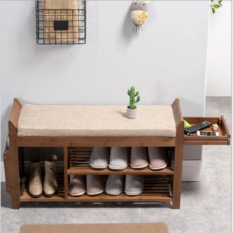 Red Barrel Studio® 7 Pair Shoe Storage Bench & Reviews | Wayfair Shoe Rack Hallway, Shoe Storage Bench Entryway, Shoe Organizer Entryway, Bamboo Shoe Rack, Hidden Drawer, Shoe Rack Bench, Shoe Storage Bench, Bench With Drawers, Shoe Rack Entryway