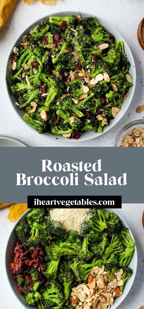 This roasted broccoli salad is made with tender broccoli, crunchy almonds, tart cranberries, and crispy panko crumbs for a uniquely delicious side dish. This salad can be served warm or at room temperature, making it a great meal prep recipe! Roasted Broccoli Salad, Broccoli Recipes Side Dish, Broccoli Side Dish, Roasted Broccoli Recipe, Broccoli Salad Recipe, Cranberry Salad, Panko Crumbs, Fresh Broccoli, Roasted Broccoli