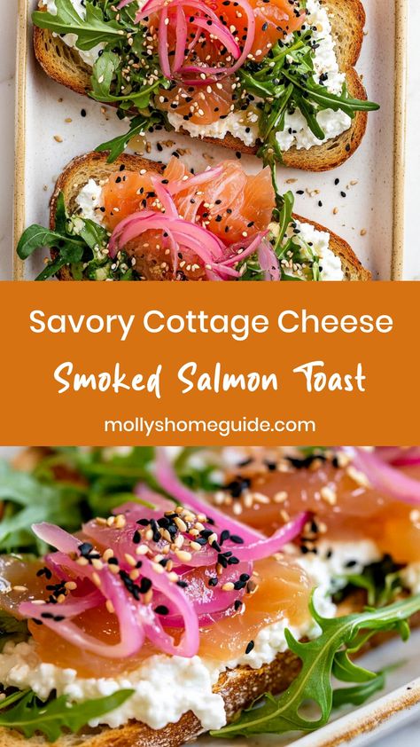 Indulge in a delightful breakfast with this tasty cottage cheese and smoked salmon toast recipe. The creaminess of the cottage cheese complements the smoky flavor of the salmon perfectly, creating a satisfying and balanced dish. Whether you enjoy it for breakfast or as a light snack, this toast is quick and easy to make. Elevate your morning routine with this simple yet luxurious recipe that will leave you feeling nourished and ready to take on the day.

Ingredients
2 slices toasted sourdough br Smoked Salmon Cottage Cheese, Sourdough Toast Breakfast, Savory Cottage Cheese, Smoked Salmon Toast, Cottage Cheese Toast, Gourmet Toast, Low Calorie Pancakes, Salmon Toast, Smoked Salmon Breakfast