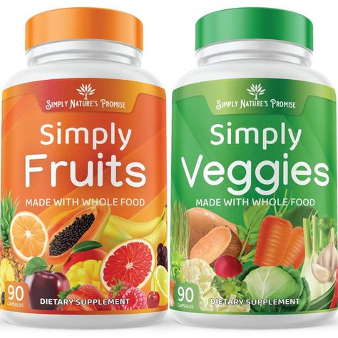 Simply Nature's Promise - Fruit and Vegetable Supplements - 90 Veggie and 90 Fruit Capsules - Made with Whole Food Superfoods, Packed Vitamins & Minerals - Soy Free - No Fillers or Extracts Balance Of Nature, Different Fruits And Vegetables, Different Fruits, Fruits Vegetables, Usda Organic, Soy Free, Fruits And Veggies, Herbal Remedies, Superfoods