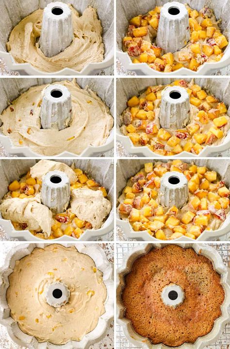 Peach Pie Cake, Cinnamon Pound Cake Recipes, Store Bought Pound Cake Recipes, Fresh Peach Cake Recipe, Apple Cobbler Pound Cake, Summer Pound Cake Recipes, Honeybun Pound Cake, Pound Cake Flavors, Peach Pound Cake Recipes Moist