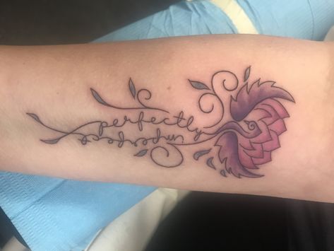 My meaningful tattoo- Lotus, Phoenix, Perfectly Imperfect reminder Perfectly Imperfect Tattoo Ideas, Perfectly Imperfect Tattoo With Flowers, Perfectly Imperfect Tattoo, Imperfection Tattoo, Scar Tattoo, Cute Little Tattoos, Lotus Tattoo, Girly Tattoos, Great Tattoos