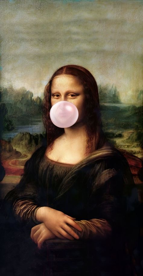 Monalisa Wallpaper, Mona Lisa Parody, Vintage Inspired Wall Art, Art Parody, Iron Wall Decor, Pink Bubbles, Trends International, Funny Art, Crafts Diy