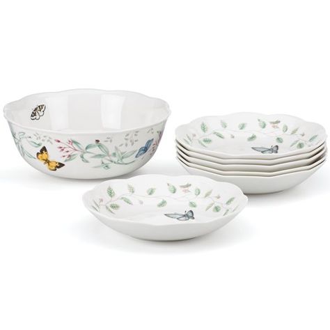 zoomable Lenox Butterfly Meadow, Butterfly Meadow, Pinch Bowls, Plates And Bowls Set, Casual Dinnerware, Blue Food, Mini Bowls, Pasta Bowl, Vibrant Flowers