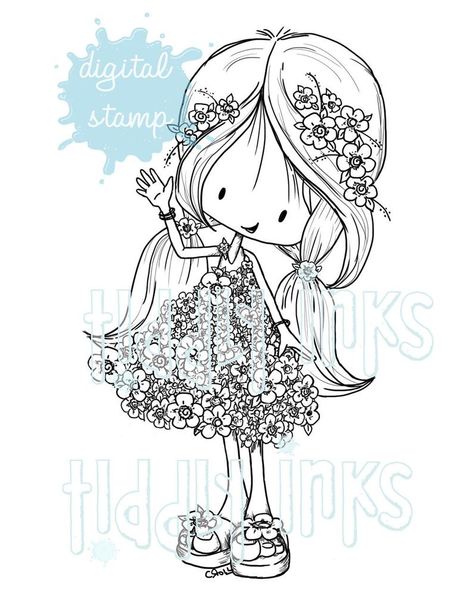 Flower Girls 3 Digital Stamps Lilly Forget Me Not and | Etsy Tiddly Inks, Digi Stamp, White Image, Seal Stamps, Star Flower, Ms Word, Flower Girls, Forget Me Not, Digital Stamps