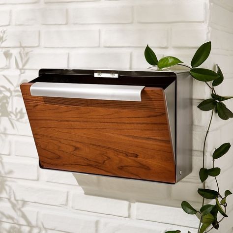 West Elm Modern Metal Mailbox - Dwell Mid Century Modern Mailbox, Modern Mailbox, Metal Mailbox, Mud Room Storage, Mounted Mailbox, Entryway Organization, Room Planning, Stainless Steel Frame, Key Details