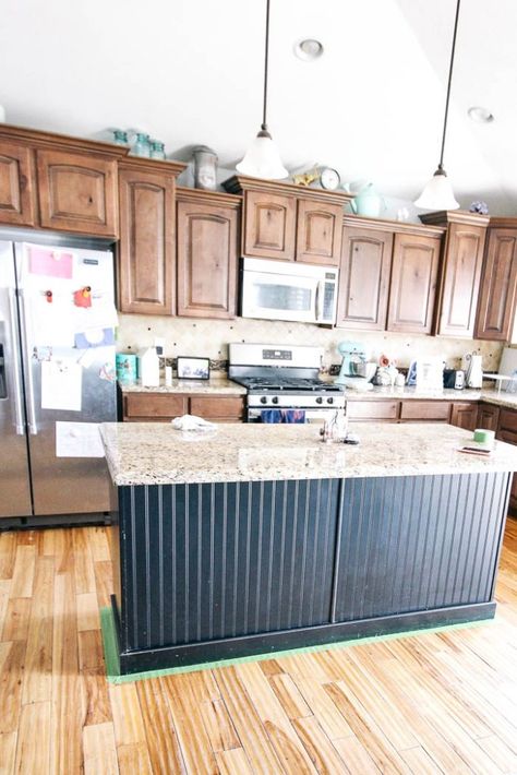 What Color Should I Paint My Kitchen Island, Kitchen Island Painted Different Color, Kitchen Island Refresh, Island Colors With Brown Cabinets, Painting Kitchen Island, Painted Island With Wood Cabinets, Painted Kitchen Islands, Painting A Kitchen, Grey Painted Kitchen