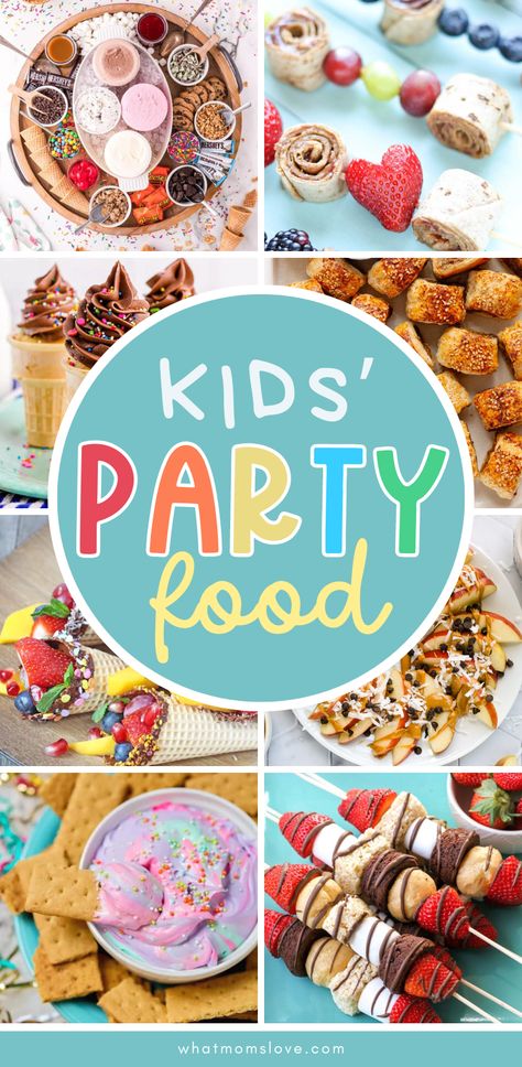 The best kids birthday party food ideas. Easy recipes for hot and cold appetizers, finger foods, healthy snacks, dessert and more! Finger Foods Healthy, Kids Birthday Party Food Ideas, Kids Birthday Party Snacks, Birthday Party Foods, Kid Friendly Party Food, Party Food Ideas Easy, Birthday Party Meals, Birthday Appetizers, Appetizers Finger Foods